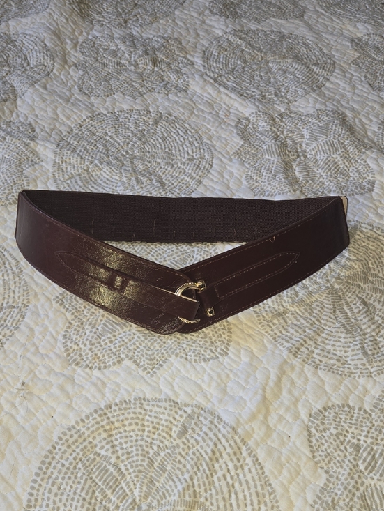 Accessories - Wide Brown Elastic Waist Belt with Metallic Buckle